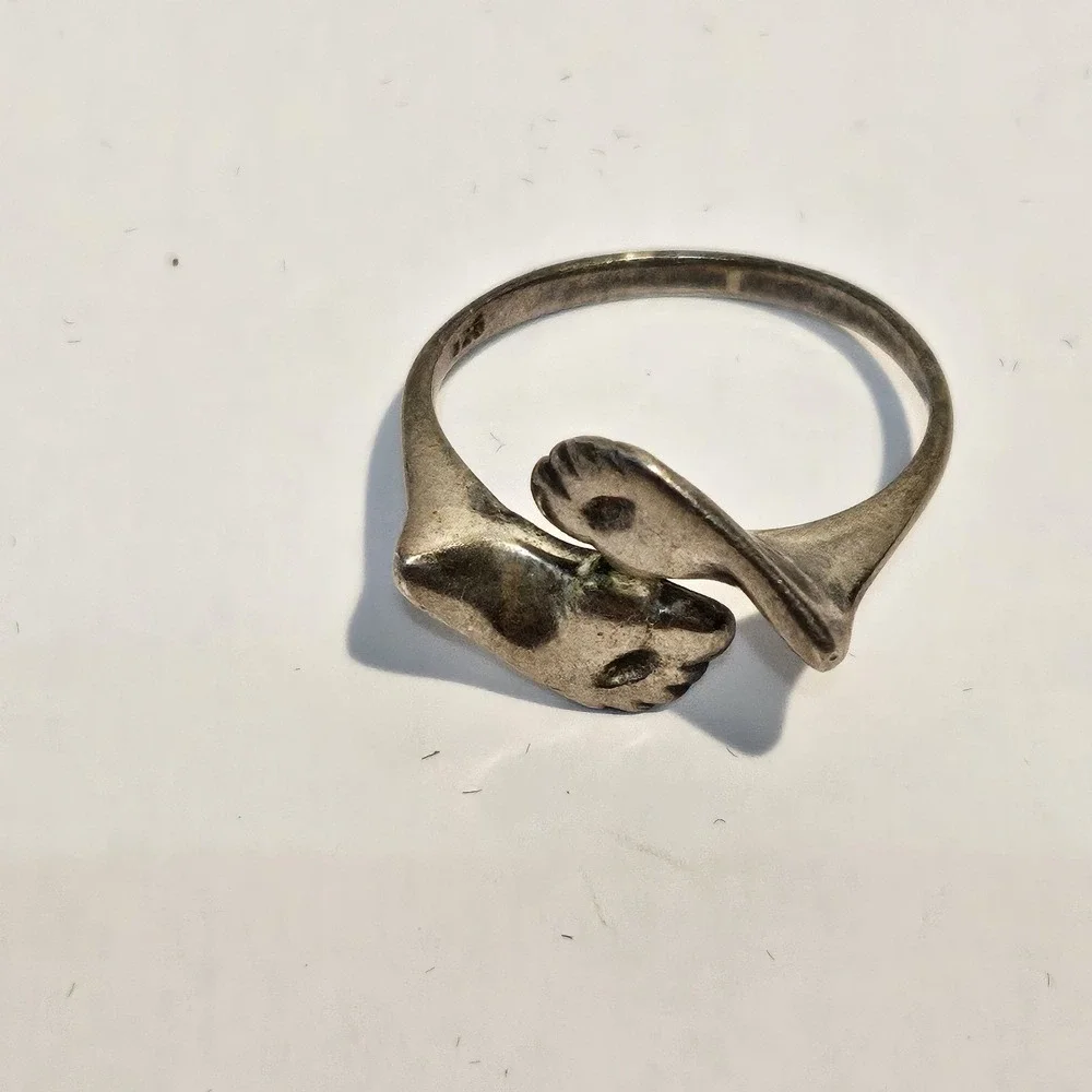 Vintage Sterling Silver 925 Two Feet Anatomical Wrap Bypass Ring Silver 7.75